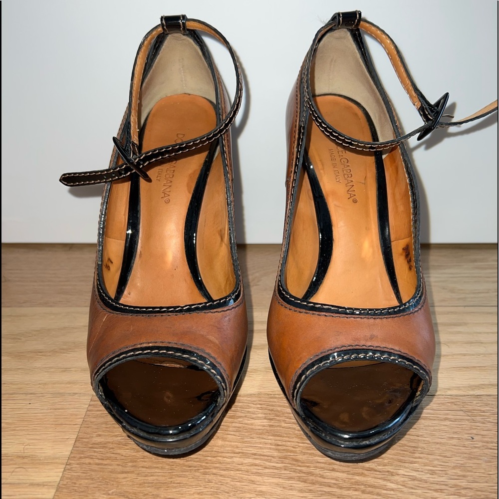 Vintage Brown and Black Dolce and Gabbana peep toe heels